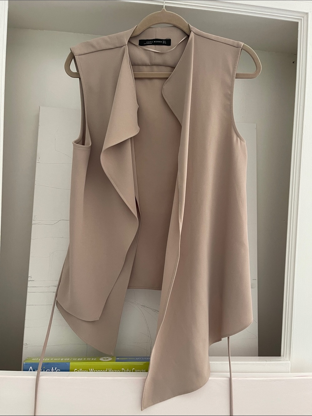 Zara Asymmetrical Beige Draped Sleeveless Vest